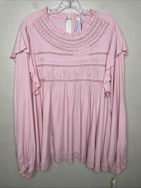 GRACE + KARMA Pink Crochet Lace Coquette BOHO Babydoll Peasant Blouse NWT 1X